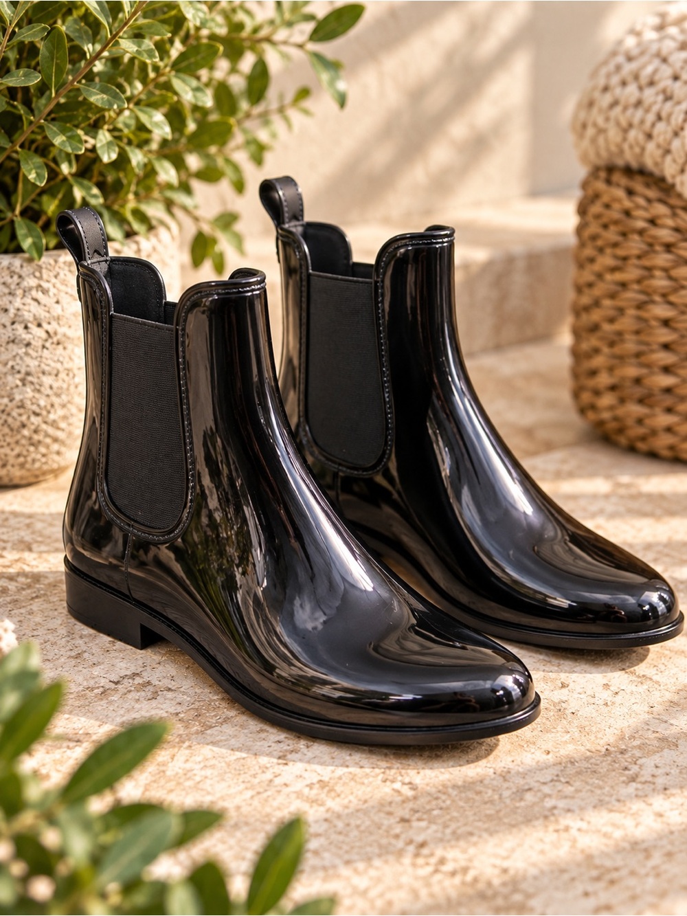 Lauren Ralph Lauren Tally Black Patent Chelsea Rain Boots Women’s 10